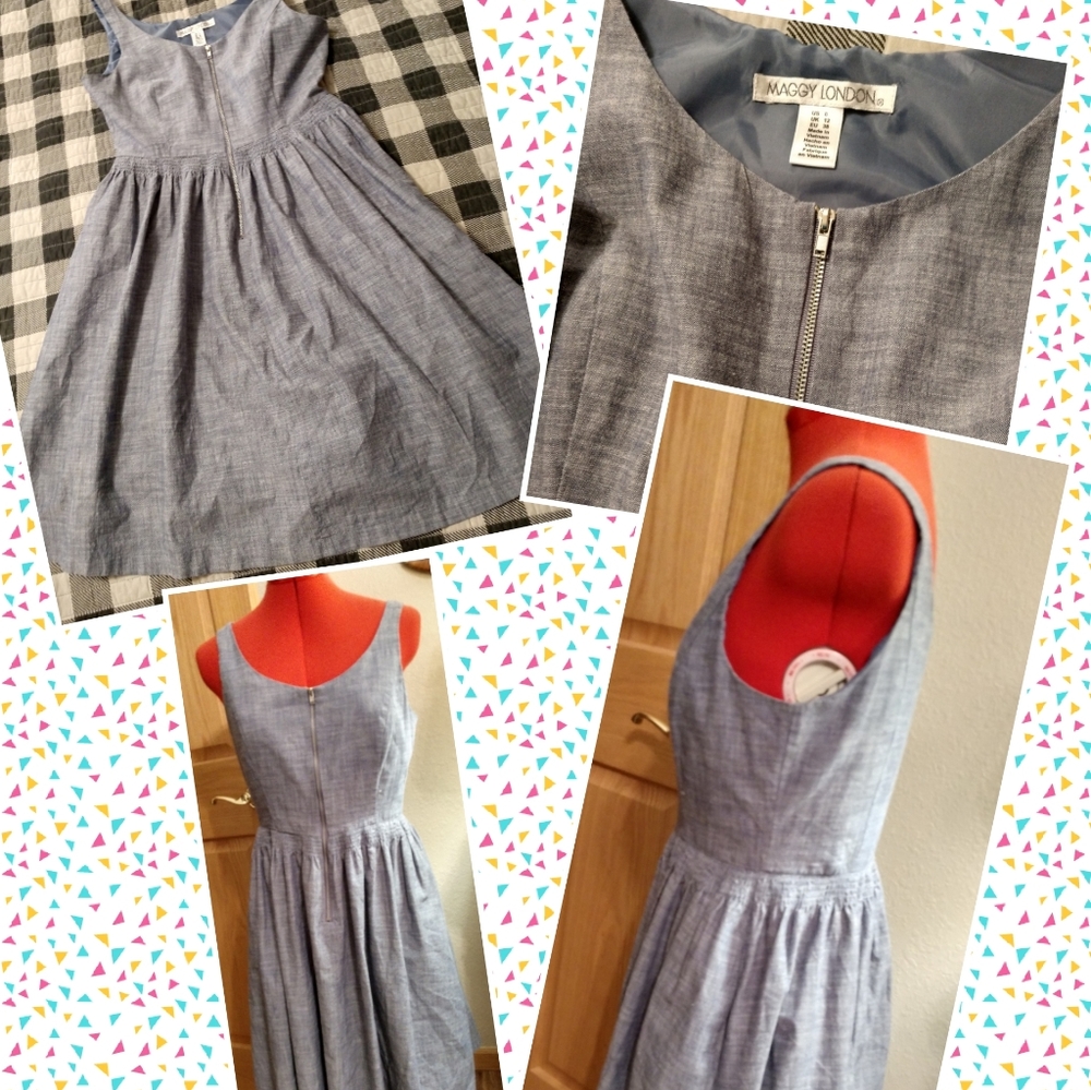 Chambray jumper Dress 8 Maggy London zip front
